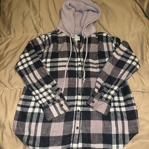 American Eagle Outfitters Plaid Flannel with Hood
